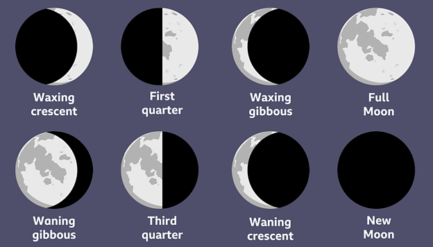 We see a different phase of the moon as the Earth orbits the Sun and the Moon orbits the Earth