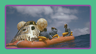 The crew of Apollo 11 (Neil Armstrong, Buzz Aldrin and Michael Collins) after leaving their space capsule