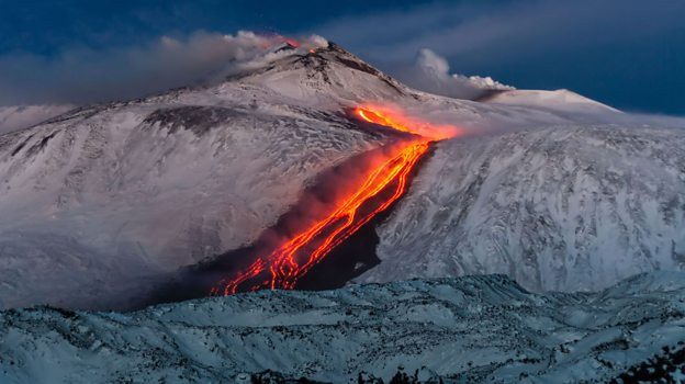 Mount Etna during an eruption